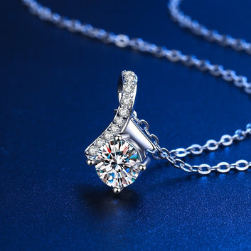 S925 Silver Necklace With White Gold Plating And Moissanite Stones
