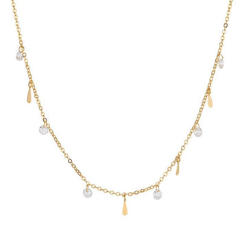 Banyan Tree S925 Silver Plated Gold Color Waterdrop Zircon Tassel Necklace